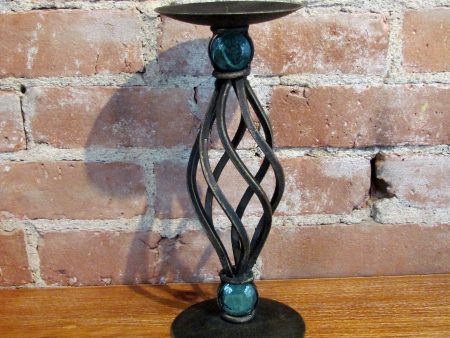 Iron Green Glass Pillar Candleholder Discount