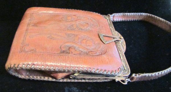 1910 s Leather Purse Tooled Handbag Art Nouveau Purse Vintage Purse Antique Leather Handbag Supply