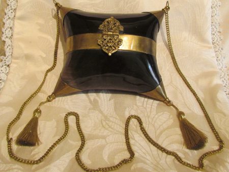 Black Bone Pillow Purse Vintage 1930s Formal Shell Brass Evening Bag For Cheap