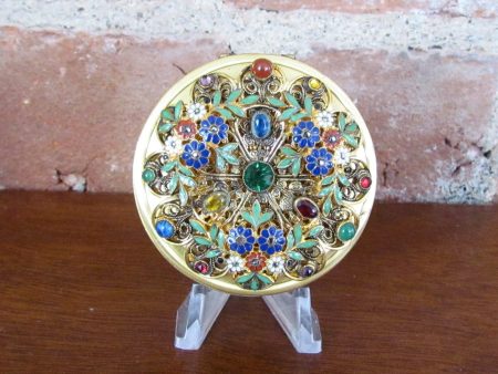 Victorian Gold Jeweled Enamel Compact Antique Floral Design Online Hot Sale