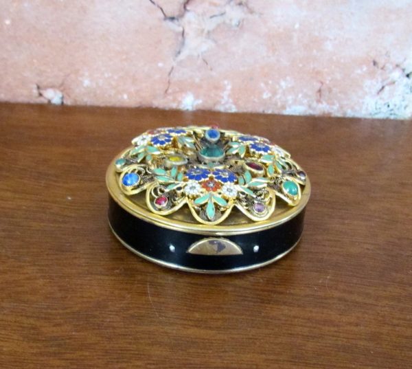 Victorian Gold Jeweled Enamel Compact Antique Floral Design Online Hot Sale