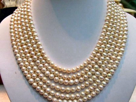 6 Strand Pearl Necklace Freshwater White Pearls 925 Sterling Clasp Handmade OOAK Supply