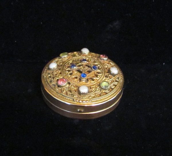 Jewel Filigree Compact E & J Bass NY Antique Jeweled Powder Mirror Compact Online Hot Sale