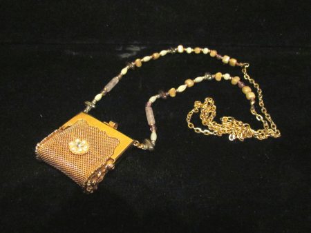 Vintage Pill Purse Pendant Necklace OOAK Handmade Beaded Chatelaine Mesh Coin Purse Online Hot Sale