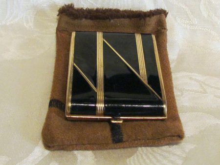 Vintage Vanstyle Black Enamel Powder And Rouge Compact 1930 s Discount