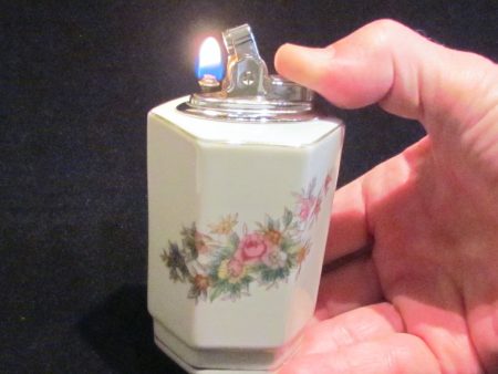 1940s Table Lighter Cigarette Lighter Vintage Lighter Porcelain Lighter Floral Silver Ceramic WORKING Cheap