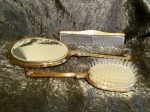 1930 s Guilloche Vanity Set Vintage Dresser Set Enamel Brush Mirror & Comb Rare Sale