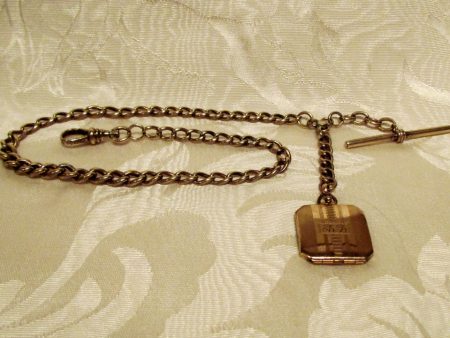 14kt Solid Gold Pocket Watch Chain & Photo Locket Fob 1890 s Victorian Sale