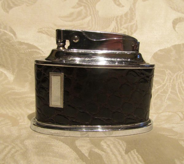 Ronson Senator Table Lighter 1950s Brown Leather Chrome Working Lighter Discount