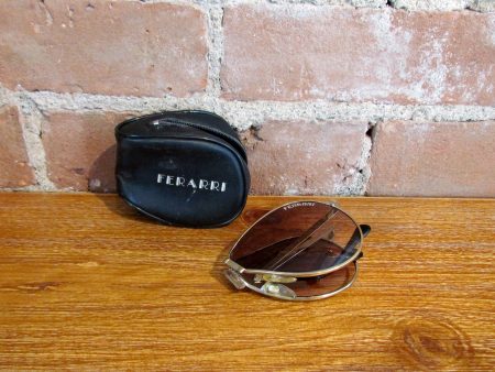 Ferarri Folding Aviator Sunglasses Gold Frame Glass Lens In Original Pouch Online