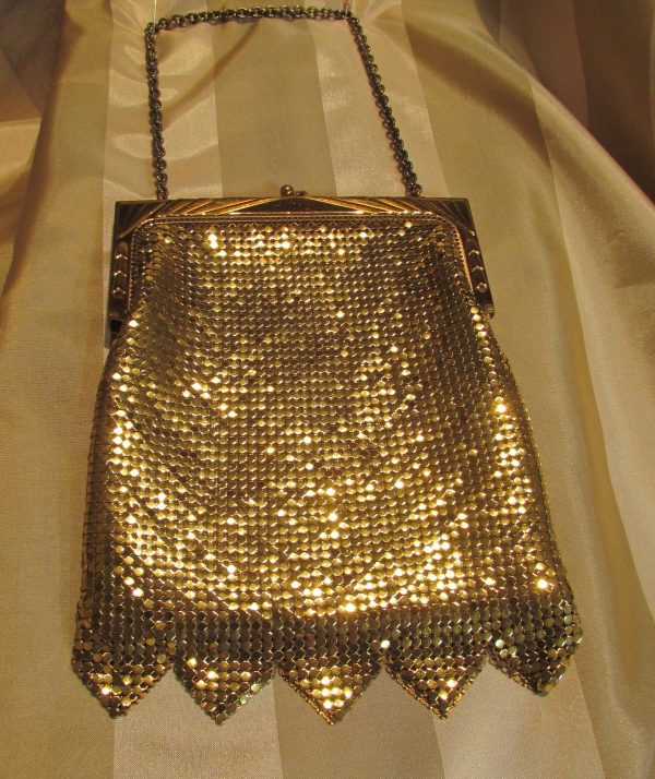 Art Deco Gold Purse Whiting Davis 1940s Mesh Purse Mint Condition Evening Handbag For Discount