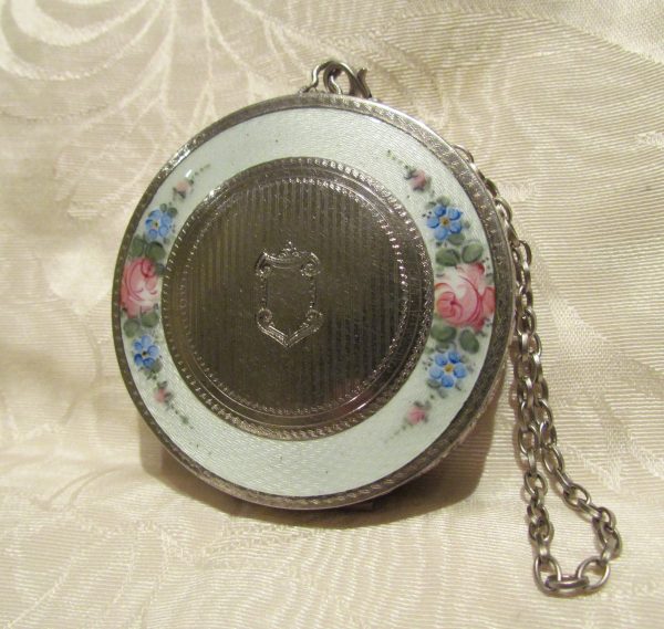 Silver Victorian Compact Purse Guilloche Wristlet Makeup Compact Dance Purse Online Hot Sale