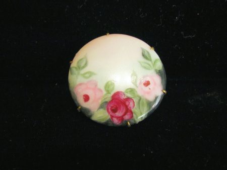 1900s Porcelain Brooch Hand Painted Vintage Victorian Porcelain Pin Antique Hand Painted Brooch Floral Pin Hot on Sale