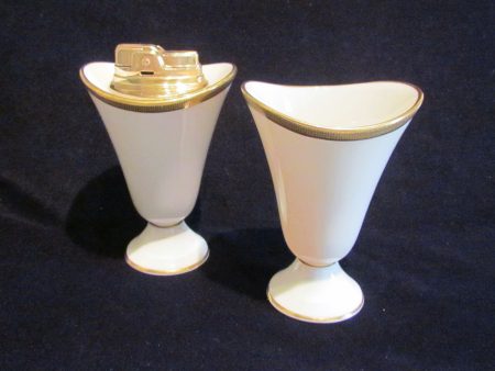 Lenox Ronson Table Lighter Set 1950s Tuxedo Gold Mid Century Working Lighter For Sale