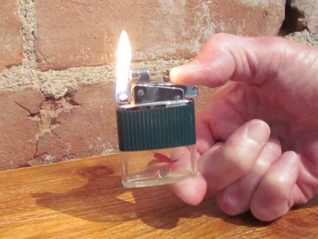 Vintage Craftsman Vista Lighter Clear Vu Fishing Fly Lure Silver Working Pocket Lighter Sale