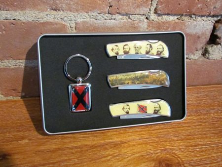 Vintage Confederate Commemorative Pocket Knives & Keychain Set Complete Mint NIB Online Hot Sale