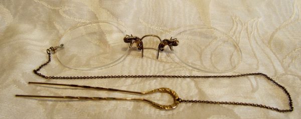 12Kt GF Pince Nez Eyeglasses Victorian Spectacles 1800s SHUR-ON Ladies Glasses With Hairpin & Case Hot on Sale