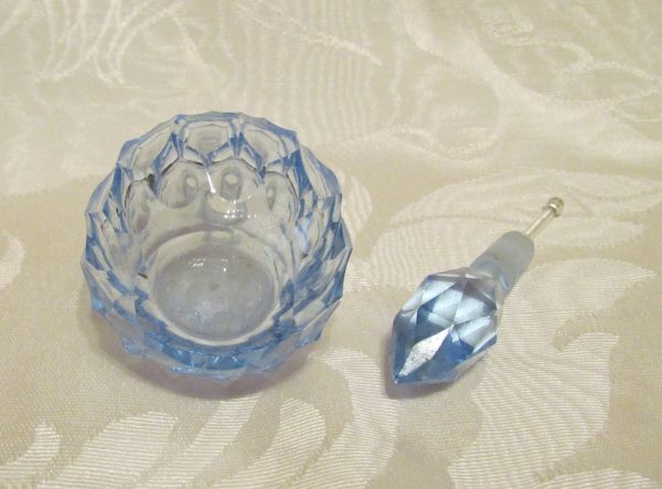 1940s Cut Crystal Perfume Bottle Light Blue Depression Glass on Sale