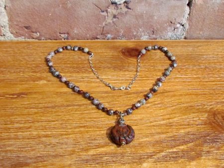 14kt GF Carved Jasper Necklace Earrings Set OOAK Fashion