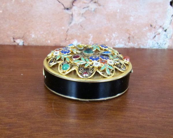 Victorian Gold Jeweled Enamel Compact Antique Floral Design Online Hot Sale