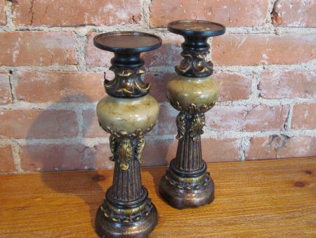 Antique Pillar Style Candleholders Unique Pair Online now