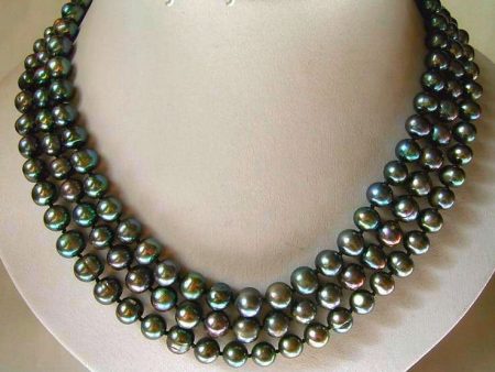 3 Strand Black Pearl Necklace 7.5mm Freshwater Black Pearls 925 Sterling Clasp Handmade OOAK Online Hot Sale