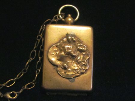 Art Nouveau Locket Antique Chatelaine Compact Circa 1890s Gold Tone Fob Cheap