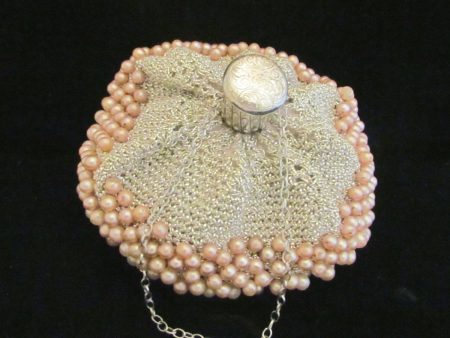 1930s Gate Top Purse Silver Crochet And Faux Pearl Accordion Bag Unique Online Hot Sale