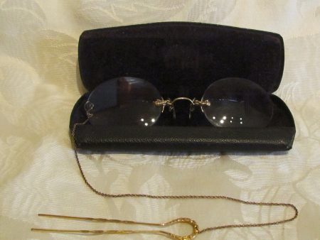 12Kt GF Pince Nez Eyeglasses Victorian Spectacles 1800s SHUR-ON Ladies Glasses With Hairpin & Case Hot on Sale