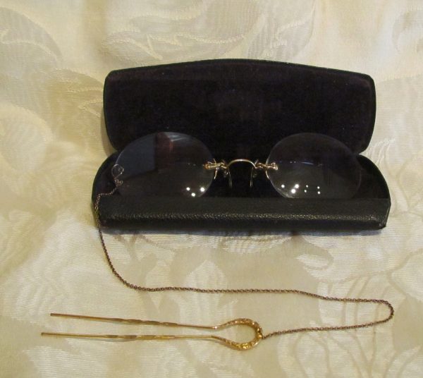 12Kt GF Pince Nez Eyeglasses Victorian Spectacles 1800s SHUR-ON Ladies Glasses With Hairpin & Case Hot on Sale