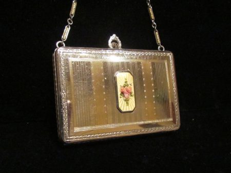 Finberg Mfg Co Compact Purse 1910s Guilloche Silver And Gold Filled Wristlet Purse FMC For Sale