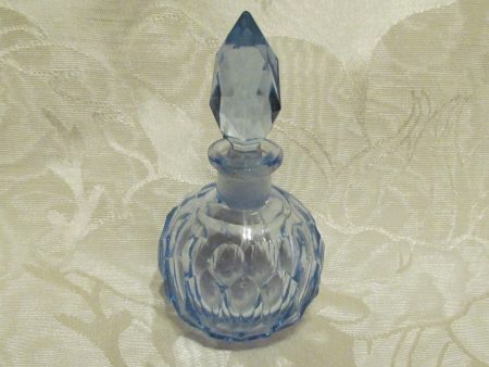 1940s Cut Crystal Perfume Bottle Light Blue Depression Glass on Sale