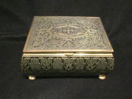 Vintage Gold Cigarette Box Brass Tabletop Cigarette Case Trinket Box Jewelry Box on Sale