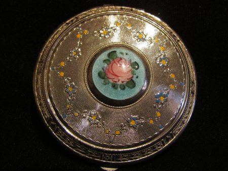 1930s Silver Guilloche Compact Art Deco Powder Mirror Compact Discount