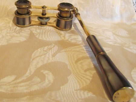 1800s Opera Glasses Purple Mother Of Pearl Theater Glasses With Handle Antique Binoculars MOP Sale