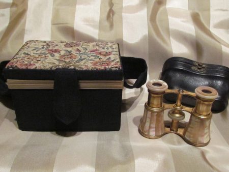 1800s LeMaire Fi Mother Of Pearl Opera Glasses Antique Paris Theater Glasses 1920s Morie Tapestry Box Purse Hot on Sale