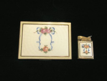 Vintage Evans Cigarette Case And Lighter 1950 s Guilloche Floral Design Working Lighter on Sale