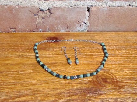 Aventurine And Green Jasper Sterling Silver Necklace & Earrings Set Handmade OOAK Cheap