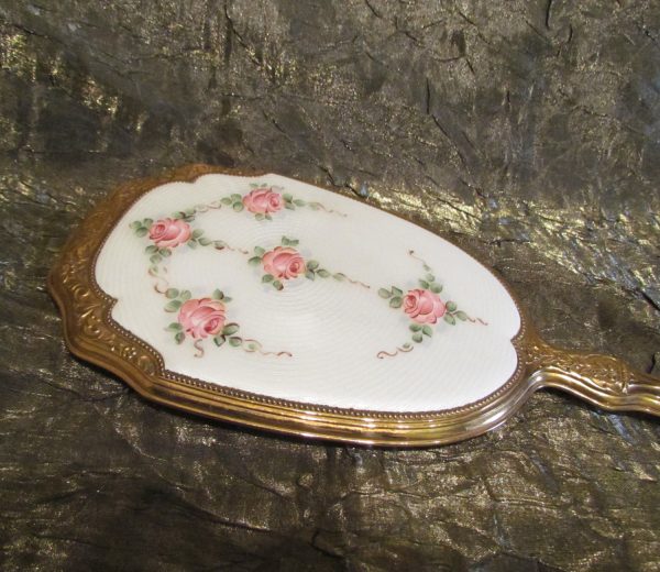 1930 s Guilloche Vanity Set Vintage Dresser Set Enamel Brush Mirror & Comb Rare Sale