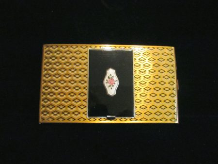 Art Deco Compact Cigarette Case 1940s Guilloche Enamel Powder & Rouge Gold Compact Case Sale