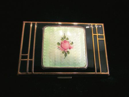 Vintage Elgin American Guilloche Art Deco Enamel Makeup Compact For Discount