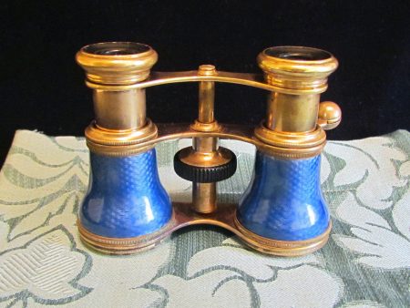 Antique Guilloche Opera Glasses 1800s Theater Glasses Rare Blue Enamel Binoculars For Discount