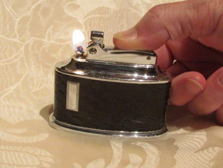 Ronson Senator Table Lighter 1950s Brown Leather Chrome Working Lighter Discount