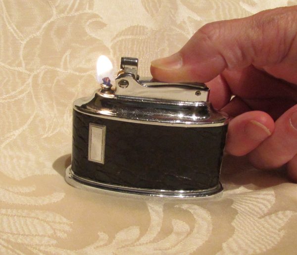 Ronson Senator Table Lighter 1950s Brown Leather Chrome Working Lighter Discount