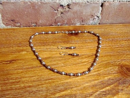 14kt GF Bronze Pearls And Goldstone Necklace Earrings Set OOAK For Sale