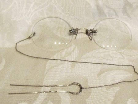 Pince Nez Eyeglasses Victorian Spectacles 14K White Gold 1800s SHUR-ON Ladies Glasses With Hairpin & Case Excellent Condition Online Hot Sale