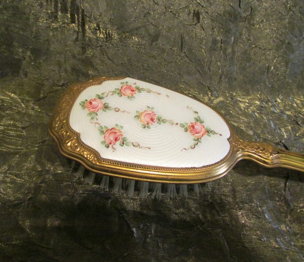 1930 s Guilloche Vanity Set Vintage Dresser Set Enamel Brush Mirror & Comb Rare Sale