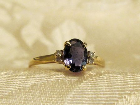 14Kt Gold Iolite Ring 7x5mm Oval Iolite 4 Diamonds Size 7 Sale